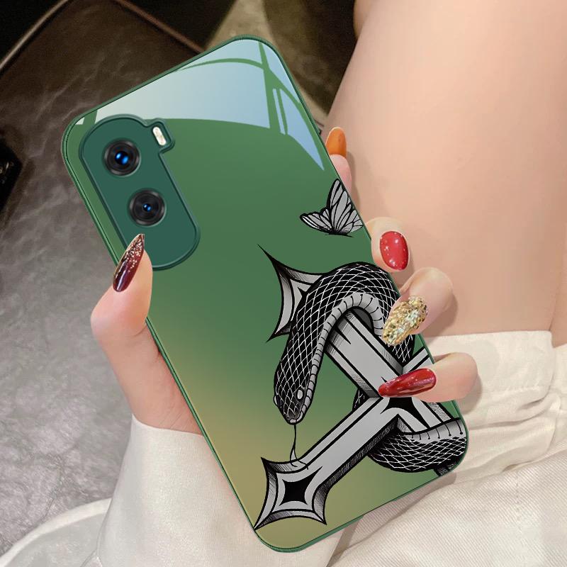 

Retro Black Snake King For Honor 200 90 8X 9X Pro Lite P50 P40 Nova 10 11i P60 Magic4 6 Mate 20 50 Tempered Glass Phone Case For Huawei P40 Pro