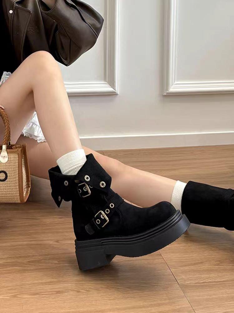 Kleine Western-trendige Denim-Baumwollstiefel Damen 2025 Winter neu dicksohlige Zwei-Wege-Samt warme Ritterstiefel