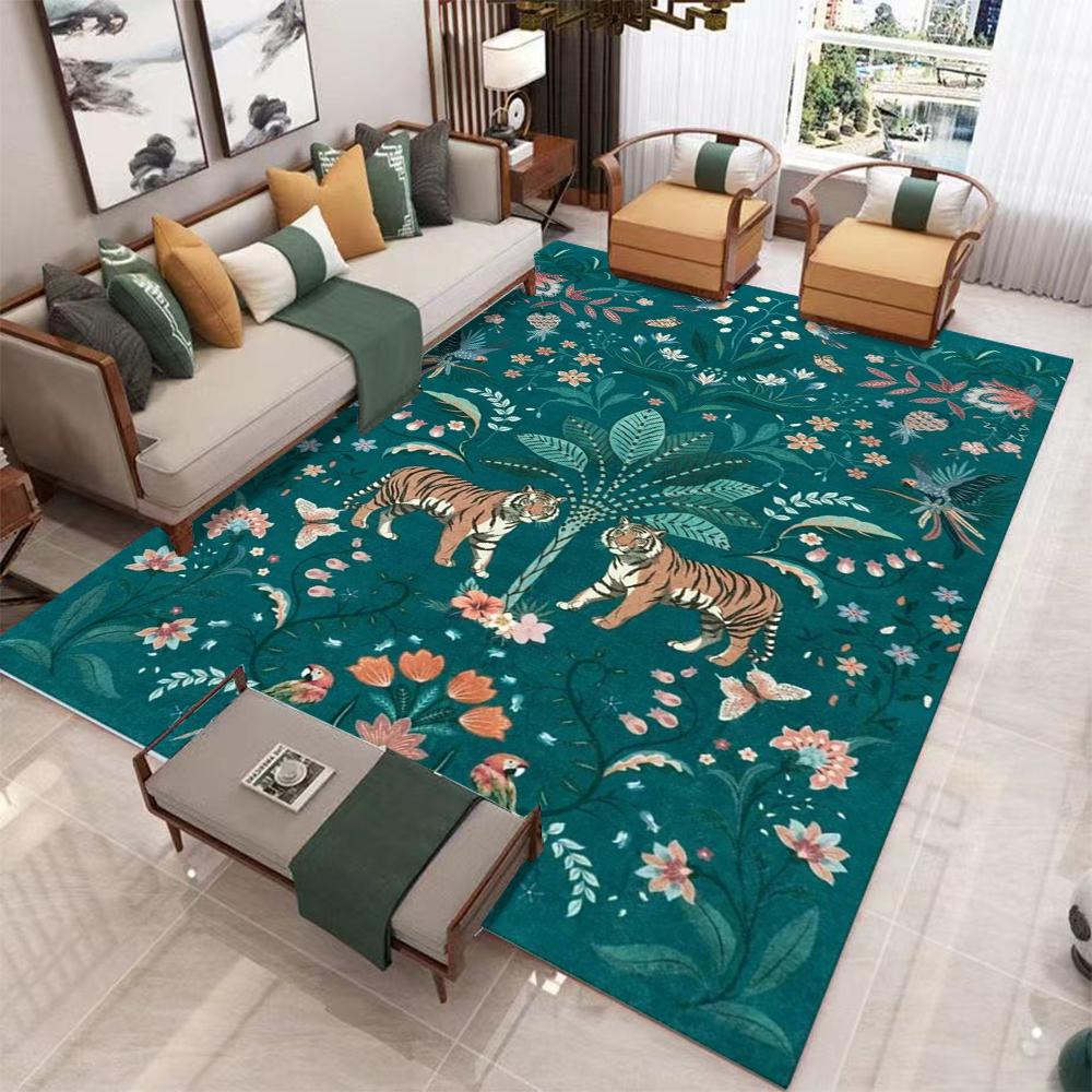 

Vintage Jungle Tiger Floral Area Rug with Intricate Green Pattern Large Size Bohemian Luxury Living Room Decorative Carpet 40x60cm