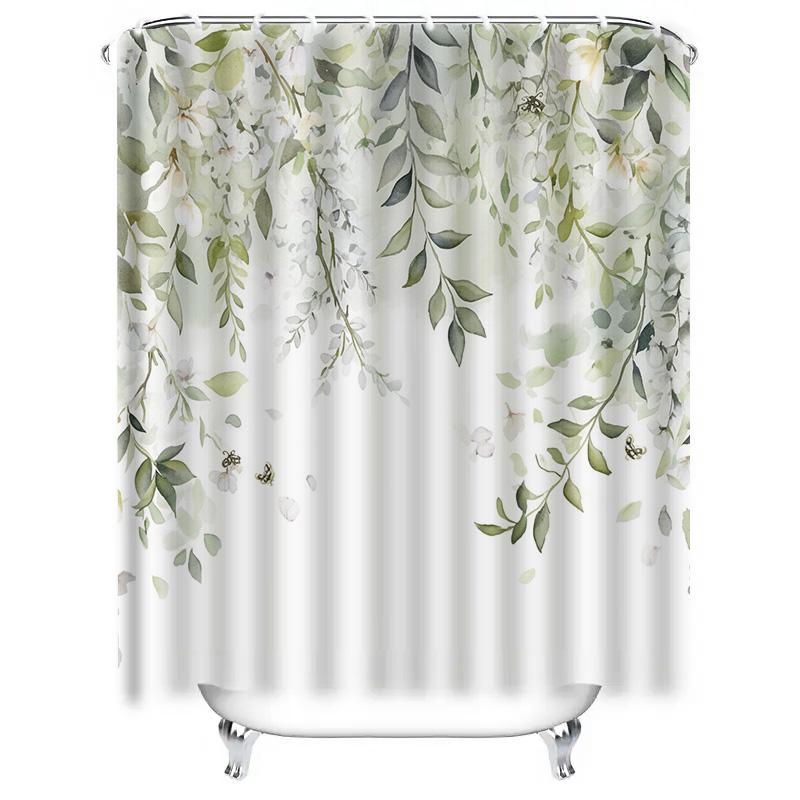 Charming Floral Shower Curtain with Delicate Leaves&Butterflies Enhances Bathroom Aesthetics Eco Friendly Material Easy to Clean