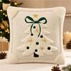 3D Christmas Tree Throw Pillow Covers Faux Plush Embroidered Xmas Tree Pattern Cushion Covers For Sofa Couch Home Decor