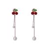 Little Red Cherry Earrings, Fresh and Sweet Temperament, Long Fringed Pearl Earrings, Women's Chinese New Year Festive Earrings.