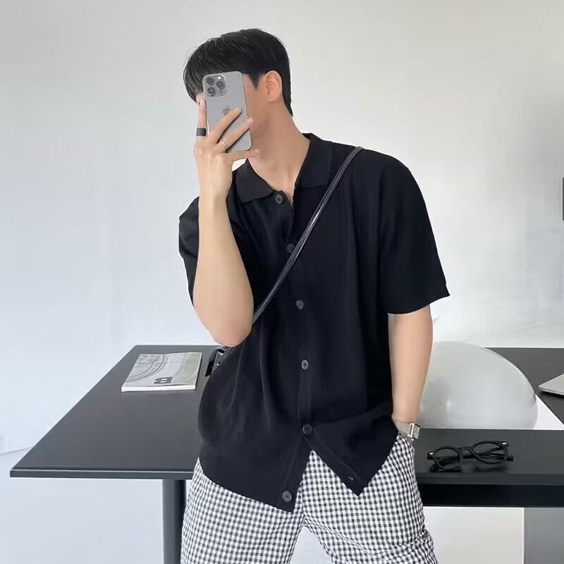 

Men s Light Summer Lapel Short-Sleeve Ice Silk Cardigan XXXL серый