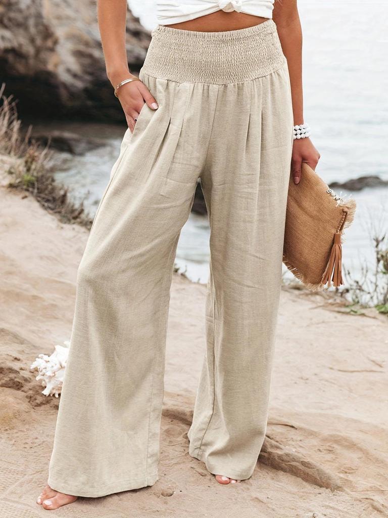Cross2026 Women's Comfortable Cotton Linen Mid-Waist Long Pants - Casual Spring European American Style