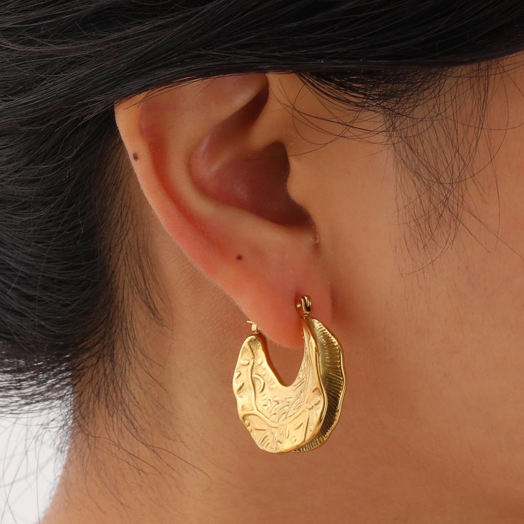 Vintage Metal Stainless Steel 18K Gold Color Earring Geometric Unusual Earrings for Women Statement Stereoscopic Stylish Jewelry