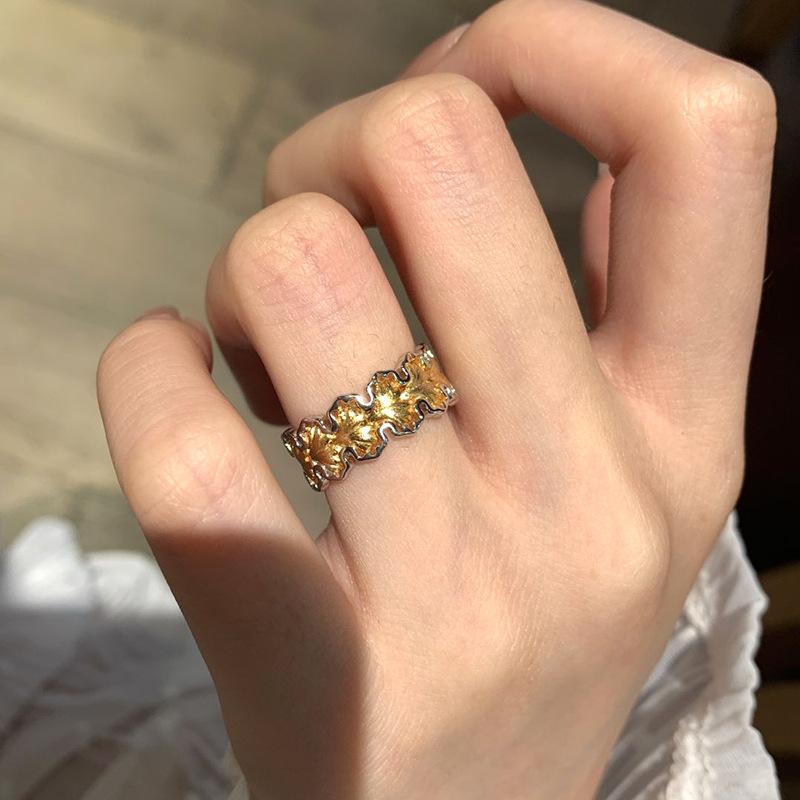 Shiny new in brushed ginkgo leaf Female Ring couple style sparkling flowing light rings for women charming fine  gift