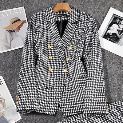 Blazer de Color Sólido y Cuadros para Mujer, Chaqueta de Traje Urbana de Mezcla de Poliéster y Algodón, Blazer para Dama de Oficina