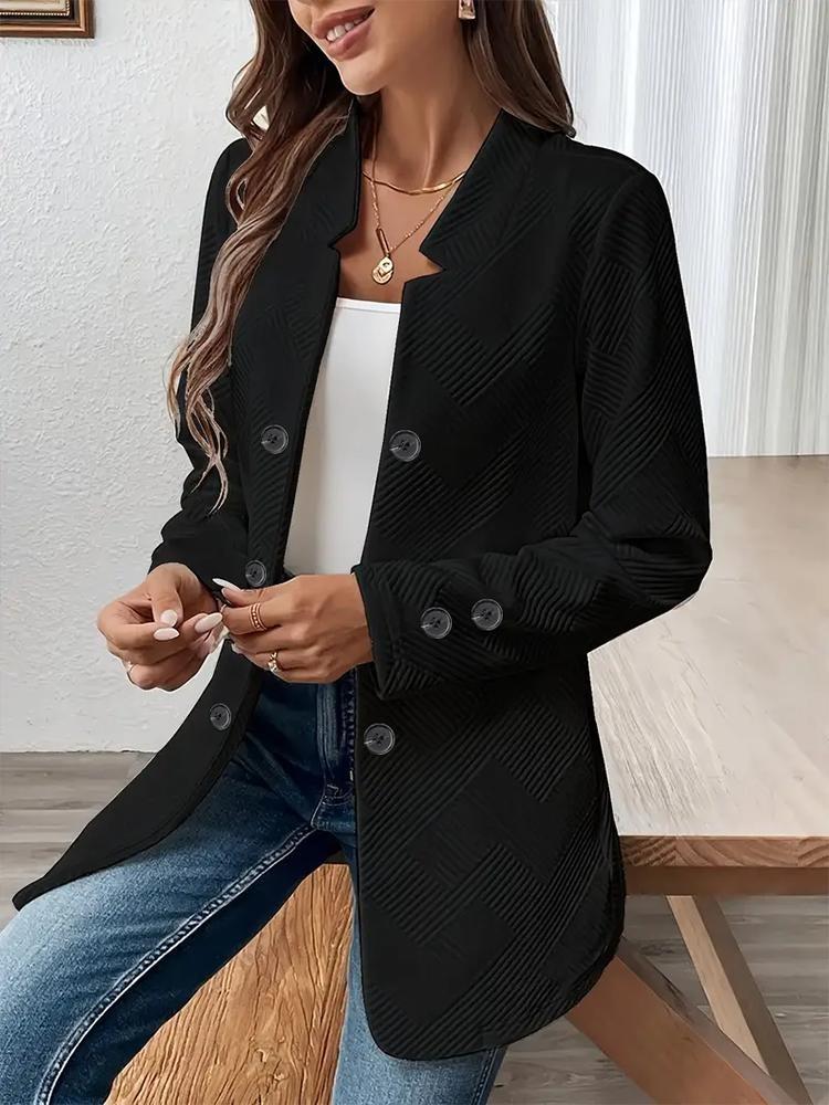 Winter Cardigan Jacke Damen Mode Einfarbig Texturiert Zweireihig Langarm Innentasche Oberbekleidung