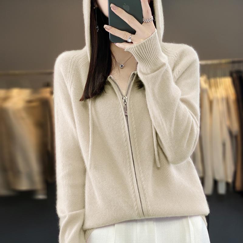 Women`s Pure Cashmere Hooded Cardigan -
