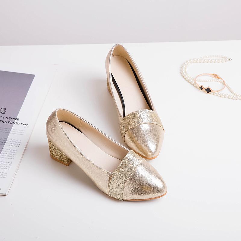 Spring new large size high heels pointed single shoes shallow mouth
