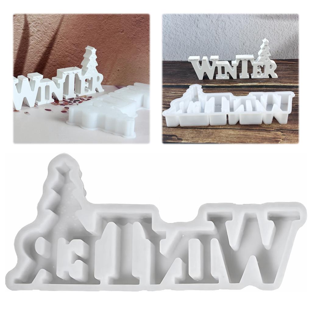 Winter Christmas Tree Silicone Mold 3D Winter Word Sign Resin Mold Cement Gypsum Mold DIY Table Decoration Home Decor