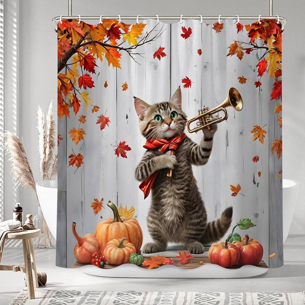 Autumn Leaves Pumpkin Shower Curtain Rustic Farm Truck Animals Thanksgiving Polyester Fabric Shower Curtains Bathroom Decoration