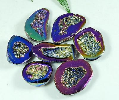 18-27MM Rainbow Titanium Aura Agate Druzy Fancy Loose Gemstone 07 Pcs Lot SY-107
