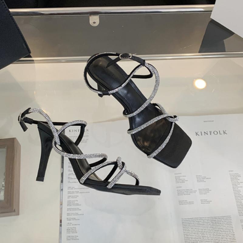 

Женские элегантные босоножки с кристаллами, квадратным открытым носком, пряжкой, высоким каблуком, сексуальные туфли для банкета и вечеринки 39