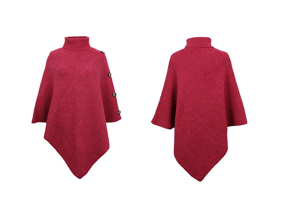 Evropský a americký pletený kardigan s vysokým límcem, jednobarevný šál, pončo s rozparky pro ženy