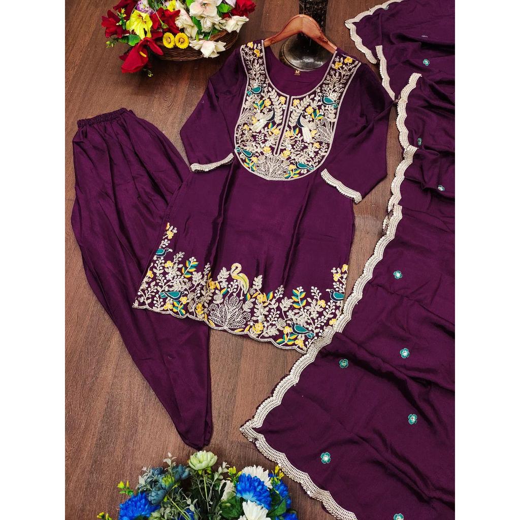 Presenting  New Designer Embroidered Dhoti Suit With Coding Sequence Embroidered Work