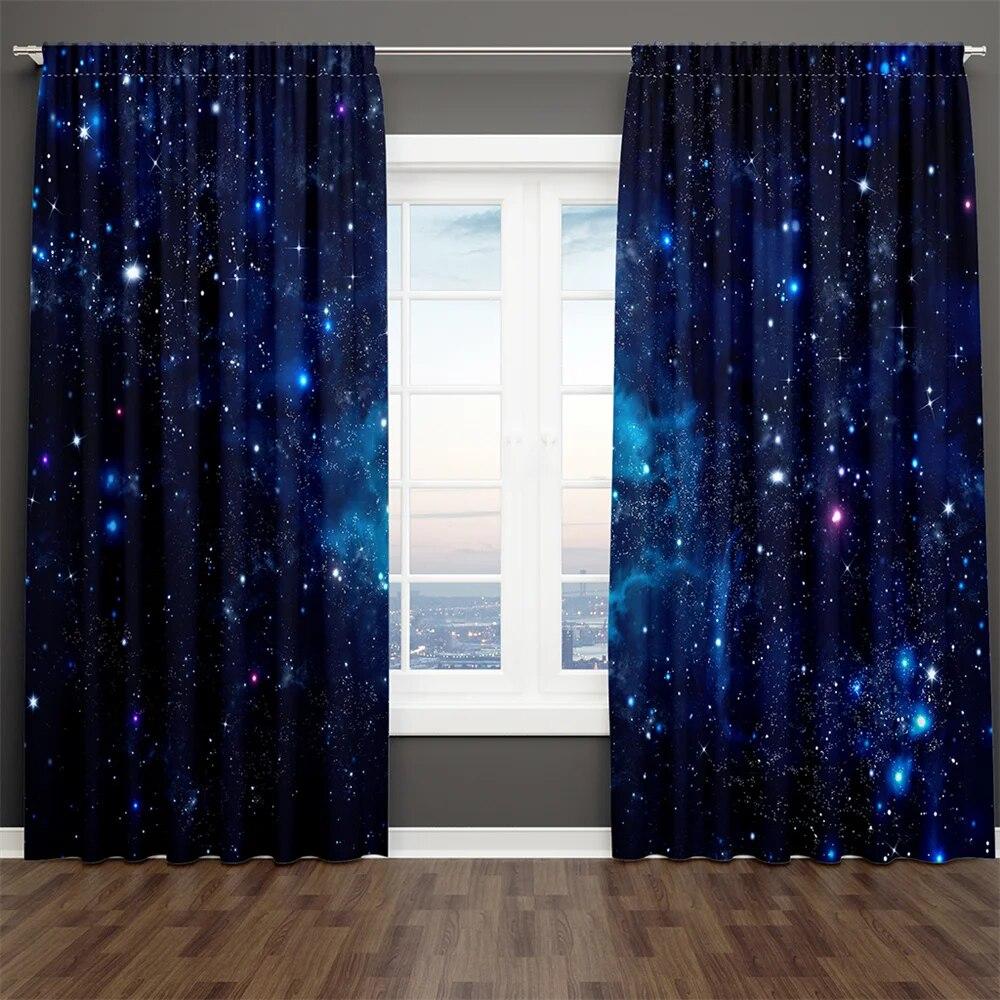 3D-Druck, blau, schwarz, Sternenhimmel-Serie, Milchstraße, Kind, 2-teilig, Schattierungsvorhang für Wohnzimmer, Schlafzimmer, Dekor, Stangentasche