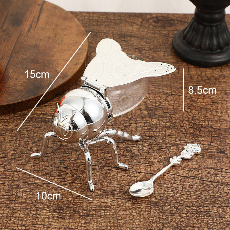 1 st Transparent Krydda Honungsförvaringsburk Burk Lyxig Bi Honungskruka Dekorativ Prydnad Bi-burk Kök Kryddburk Med Sked