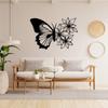 Black Metal Butterfly Flower Wall Art, Textured Steel Decor