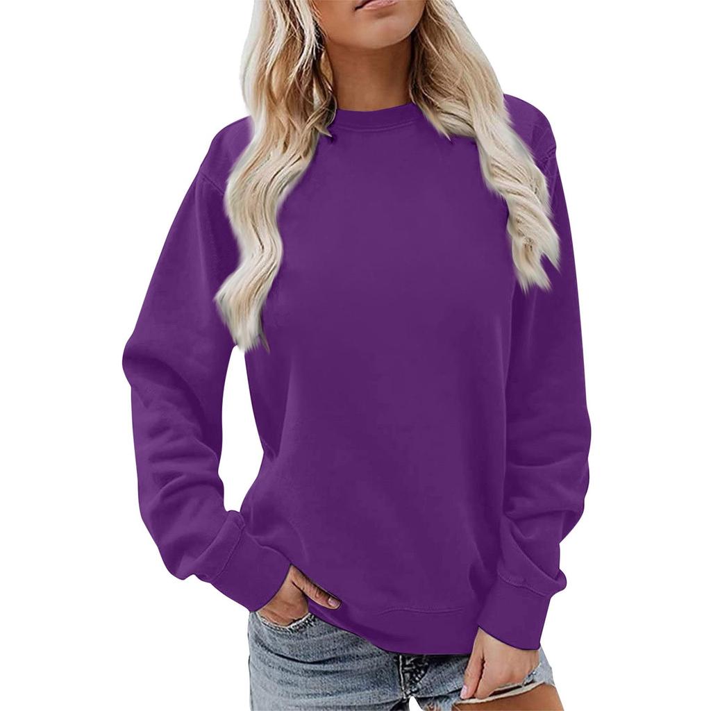 2025 Damen einfarbiges Rundhals-Langarm-Sweatshirt - Lässig und bequem für Herbst und Winter
