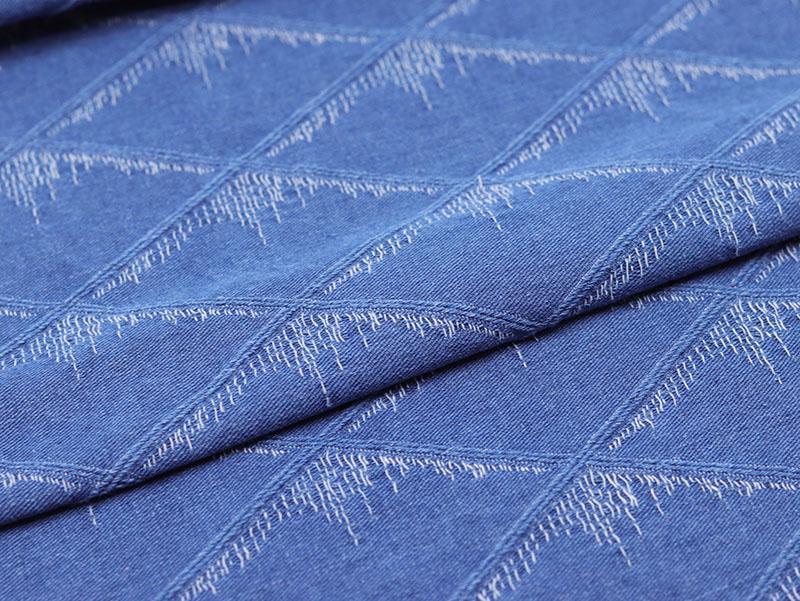 Diamond Jacquard Washed Denim Fabric for DIY Handmade Clothing