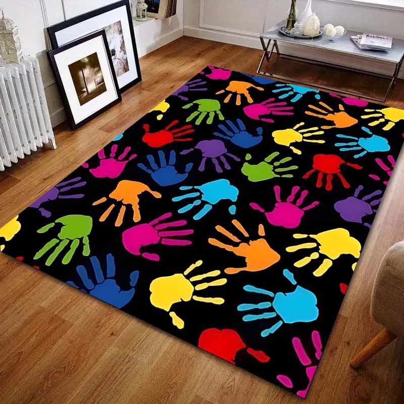 Colorful Hand Print Art Carpet for Living Room Bedroom Bedside Sofa Floor Mat Modern Home Decor Area Rug Kids Room for Gifs