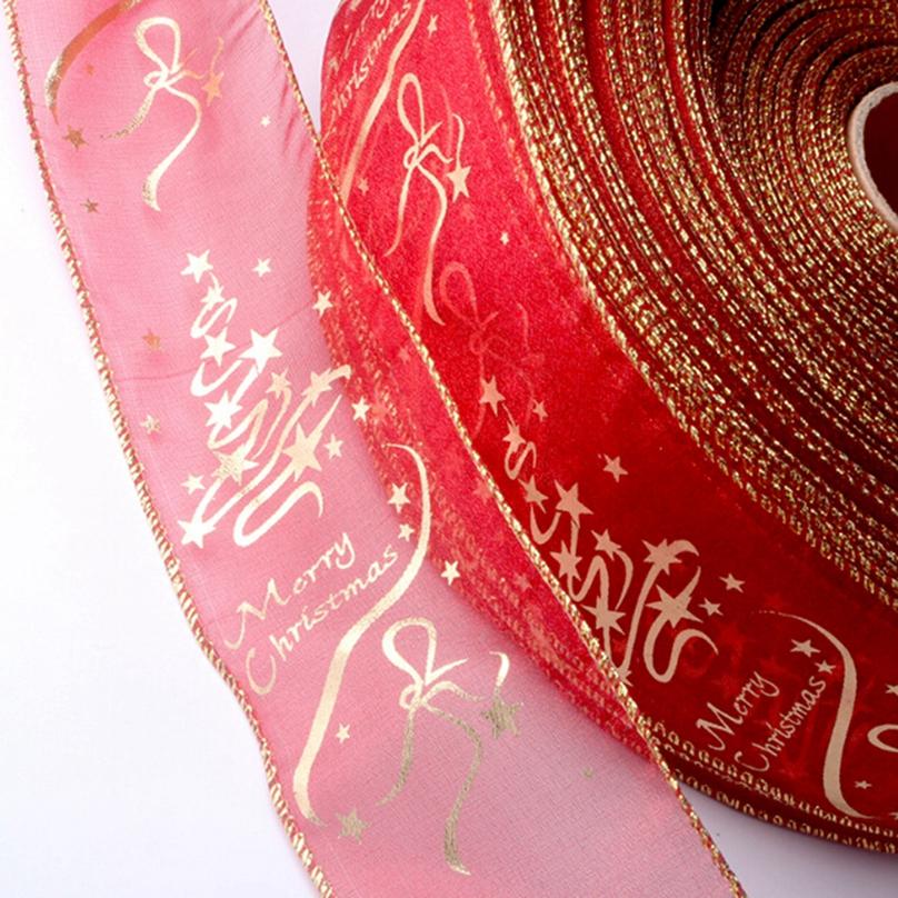 Fashion Creative Red Flower Printing Christmas Ribbon Christmas Tree Decoration