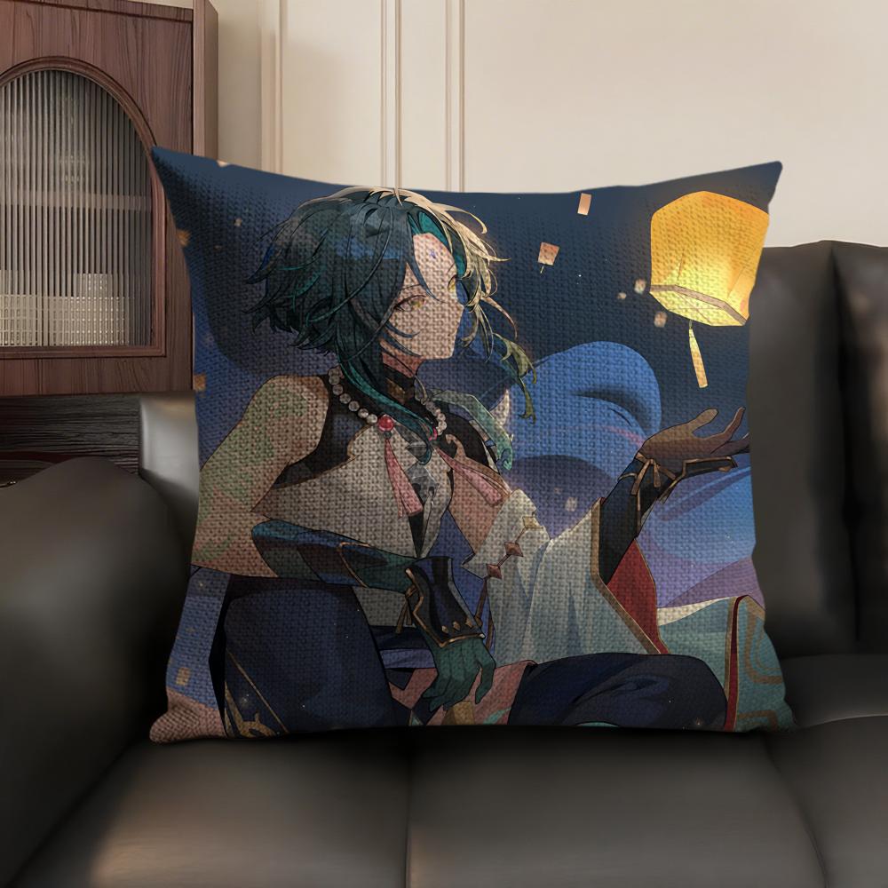Xiao Genshin Impact Cushion Cover Natural Linen Organic Fabric Double-Sided Printing Sofa Home Decor Gift Pillow Case