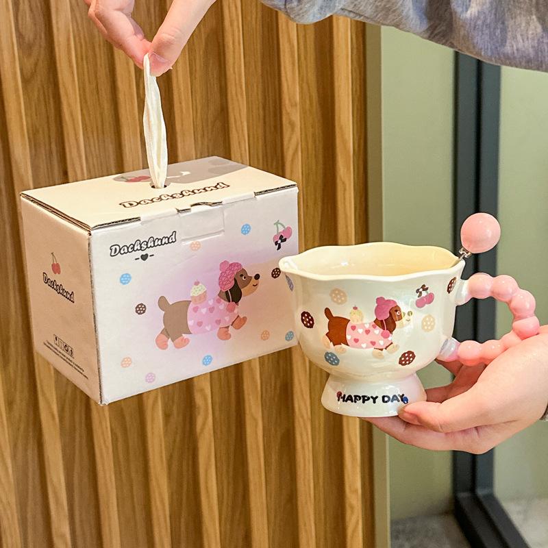 Cute Dachshund Puppy Goblet Milk Fufu Ceramic Mug Girl Couple Coffee Cup Birthday Gift Exquisite