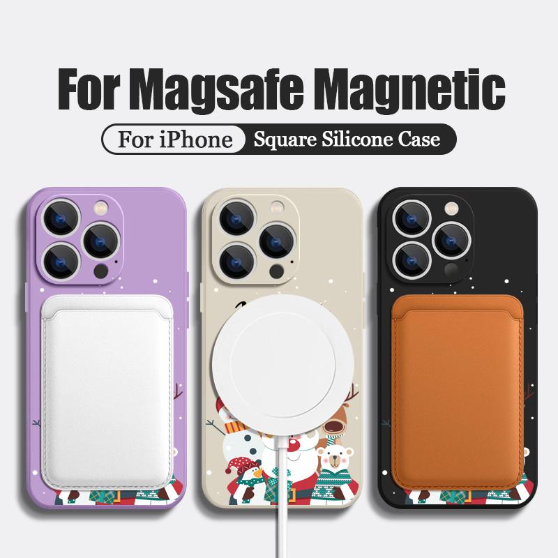 Christmas Santa Elk Pattern Slim Magnetic Cover For iPhone 16E 15 Pro Max 14 13 12 Pro 11 for Magsafe Matte Shockproof Soft TPU Lanyard Phone Case
