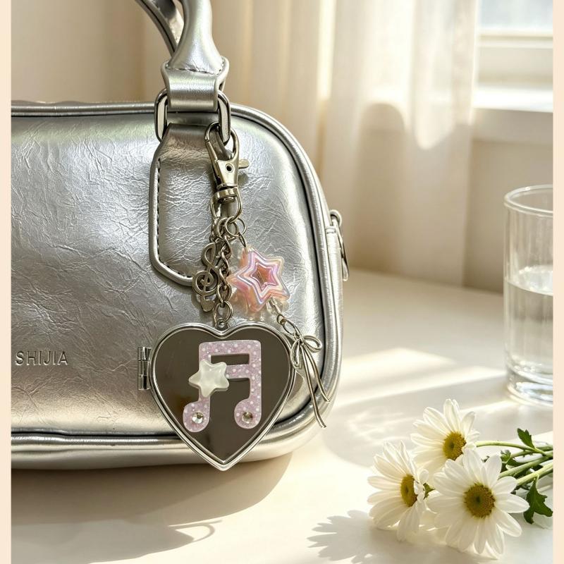Korean-Inspired Love Note Mirror Bag Accessories Fashion Star Keychain Double-Sided Makeup Mirror Keychain Bag Hanging Decor