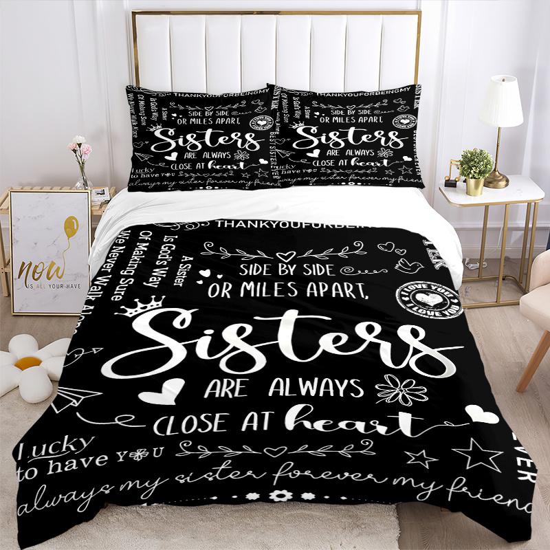 3pcs Thank You for Being My Sister Quilt Set Cartoon Themed Bed Quilt Set Lovely Character Bedroom Decor Bed Quilt Set