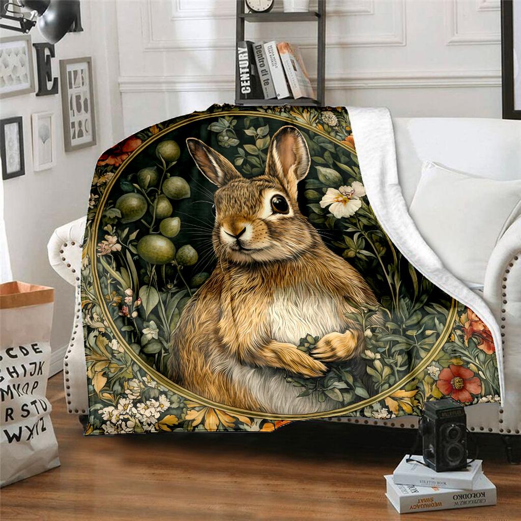 1pc Medieval William Morris Rabbit Design blanket, al season lightweigh Poster blanket home office outdoor nap multifunc Poster blanketional blanket