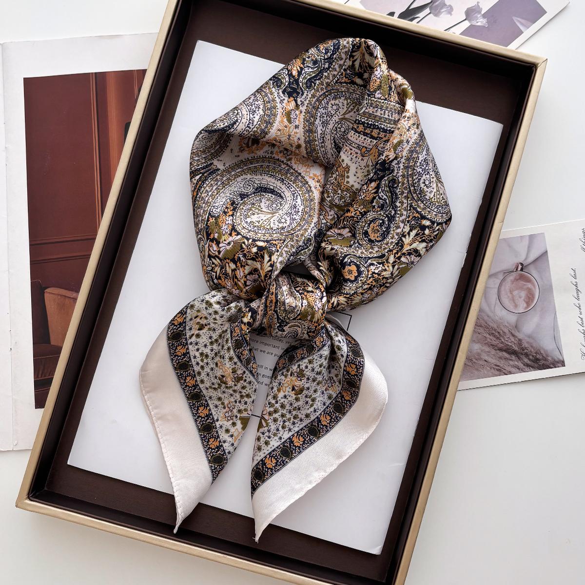 

Luxury Silk Square Scarf For Women Bandanas Fashion Lady Hairband Female Floral Neckerchief Hijab Bag Ribbon For Dalily