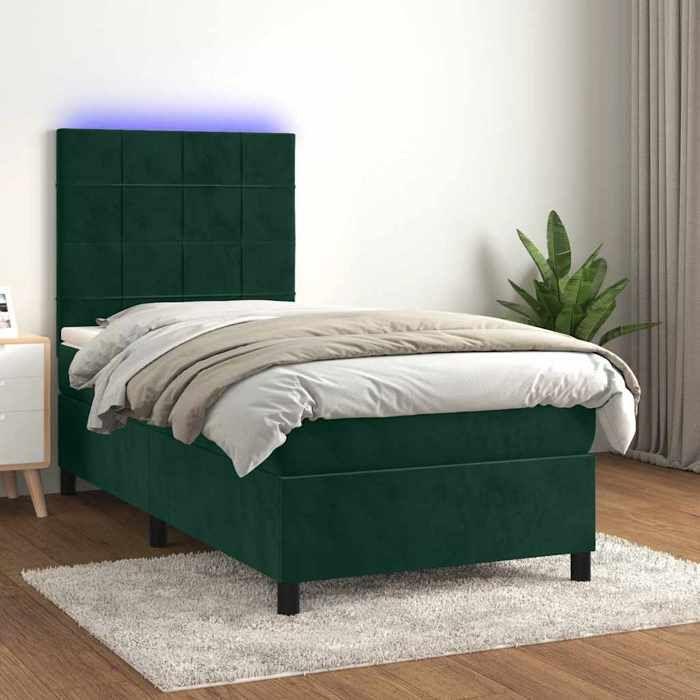 Maison Exclusive - Sommier à lattes de lit et matelas et LED Vert foncé 90x200 cm