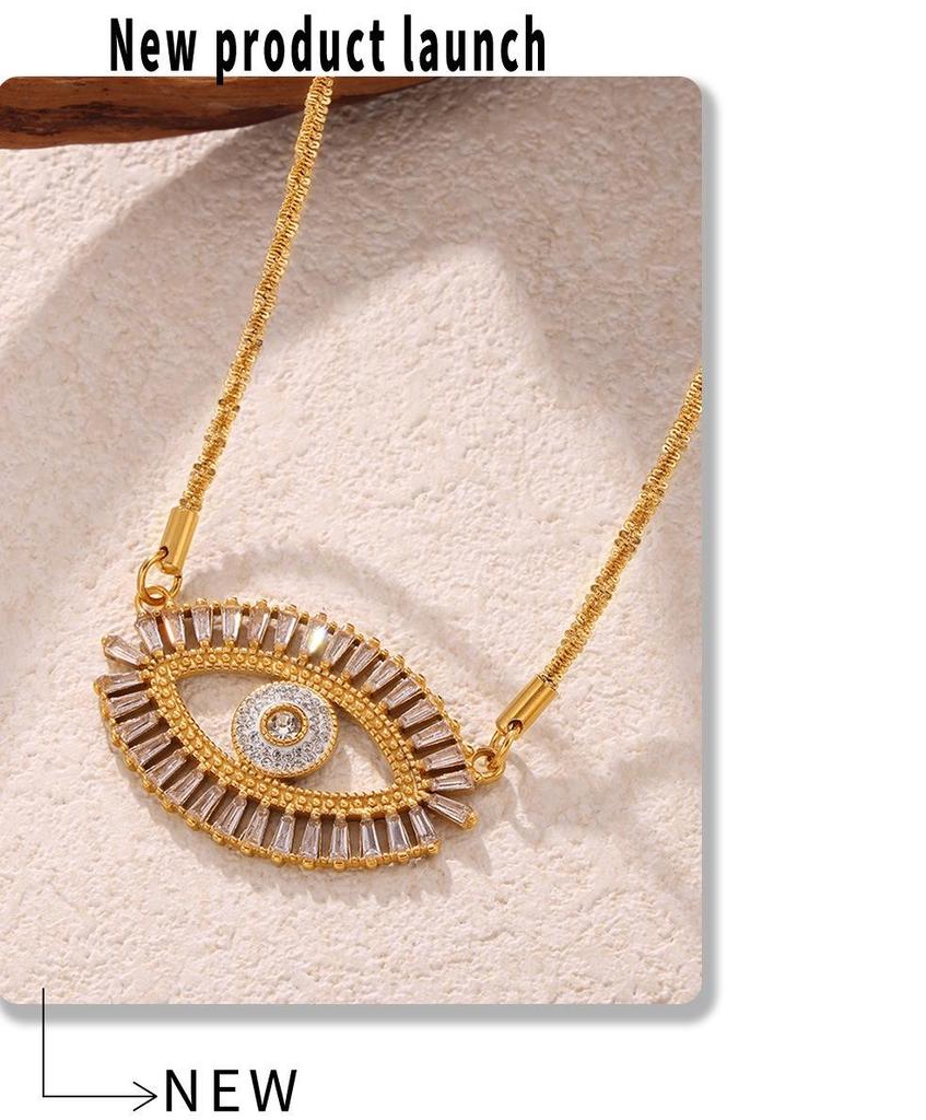 Devil's Eye Zircon Jewelry Set: Micro-Paved Titanium Steel Necklace, Bracelet & Earrings