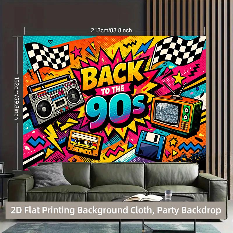 1 piece of 2D background fabric nostalgic polyester background fabric in the style of the 1990s party banner