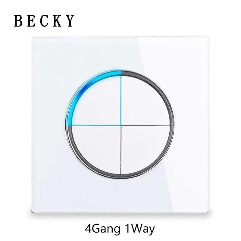 White Glass Panel Switch Button Surround Indicator Light EU UK Standard Circular Reset Switch Socket Office Home Villa Hotel