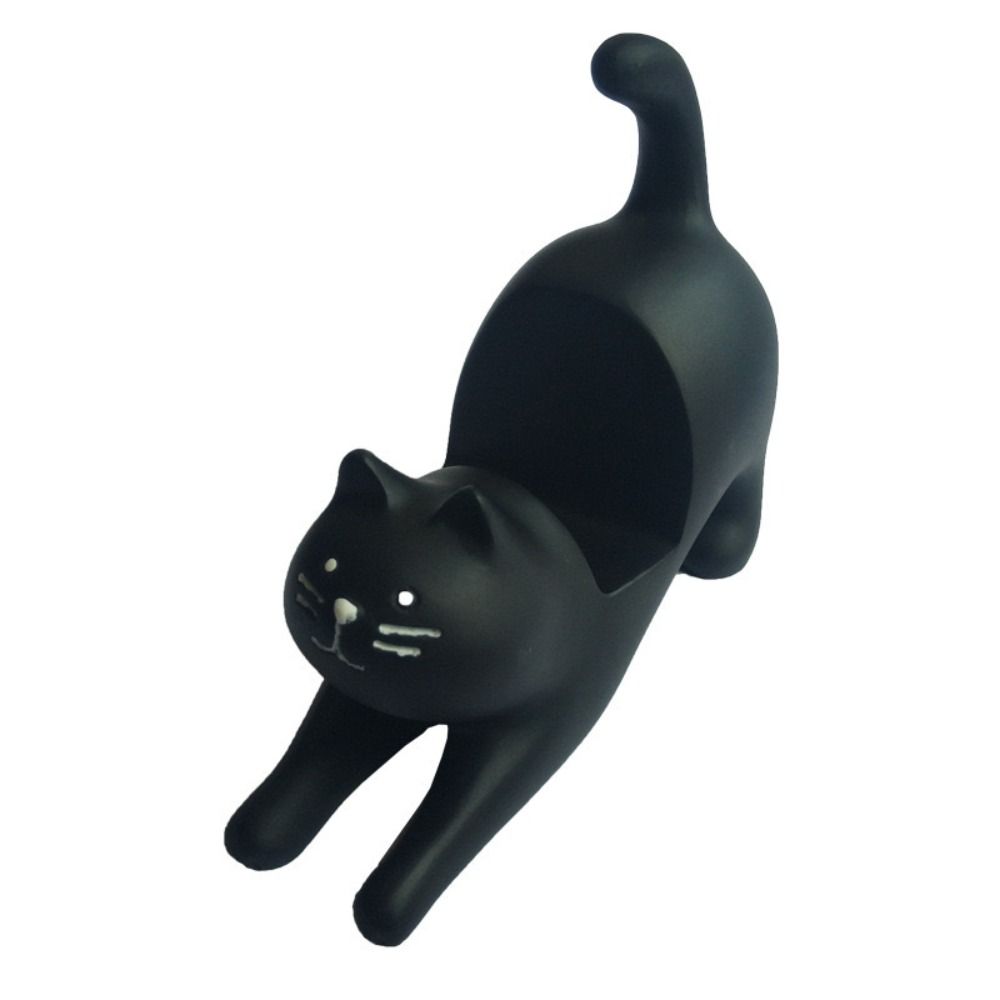 New Resin Stretching Cat Desktop Stand White Black Cat Shaped Resin Cat Crafts Lazy Mobile Phone Stand Watching TV