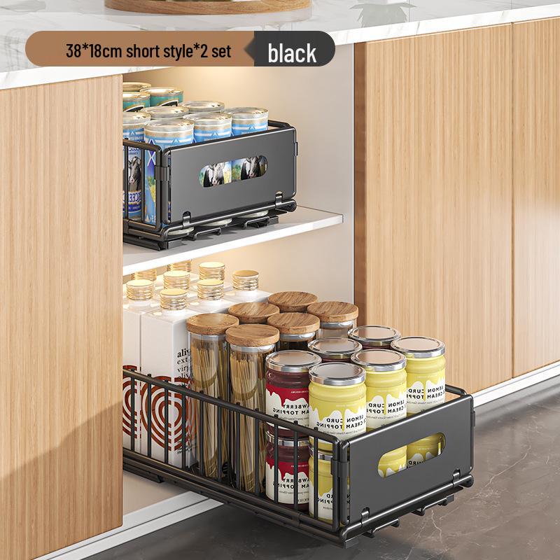 

Двухъярусная выдвижная полка для кухонной мойки для хранения приправ и закусок Two (38*18) Low Black
