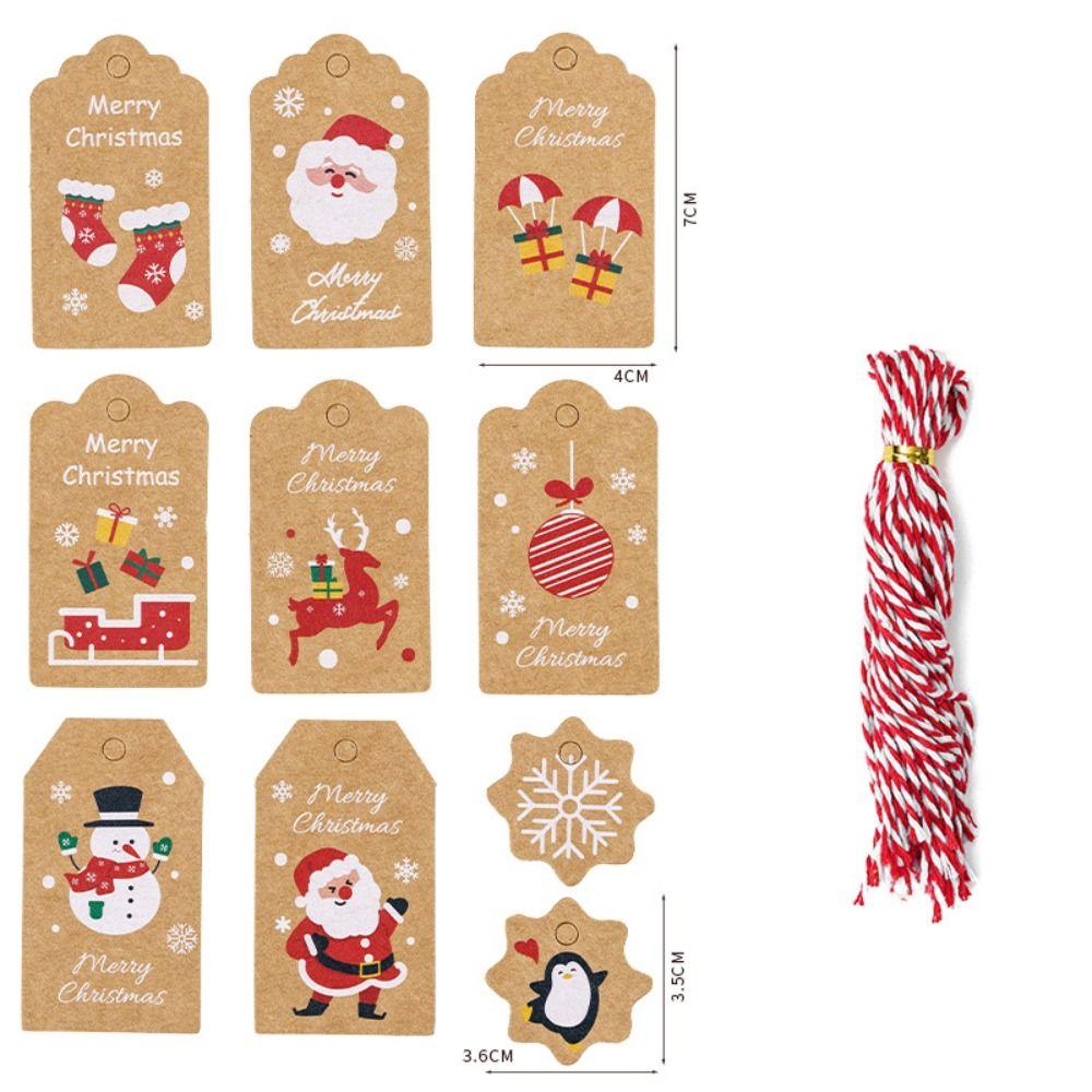 Paper Merry Christmas Kraft Paper Tags Santa Claus Cotton Rope Xmas tree Hanging Label Snowman Christmas Tree