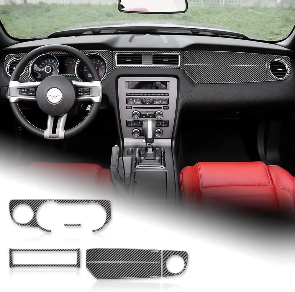 Dekorace palubní desky z uhlíkových vláken pro Ford Mustang 2010-2014 Černý panel krytu výdechu interiéru
