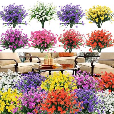 8 Bundles Babysbreath Outdoor Artificial Fake Flowers UV Resistant Shrubs Plants, Faux Plastic For Indoor Outdoor Garden Porch Window Box Home Decor