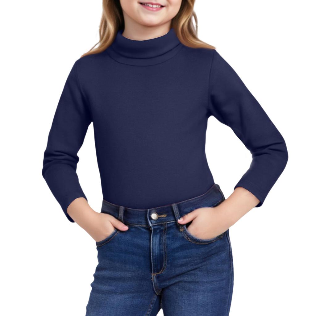 Girls Cute Tops Spring  High Neck Solid Long Sleeve Round Neck Top Party Birthday School Sweaters