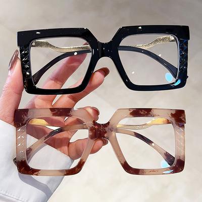 Vintage Big Frame Anti Blue Light Square Glasses Women Luxury Brand Designer Trendy Myopia Prescription Optical Frames Sexy Lady