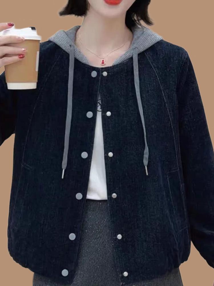 Stylish 2026 Spring Denim Jacket for Middle-Aged & Elderly Women - Casual Hooded Outerwear