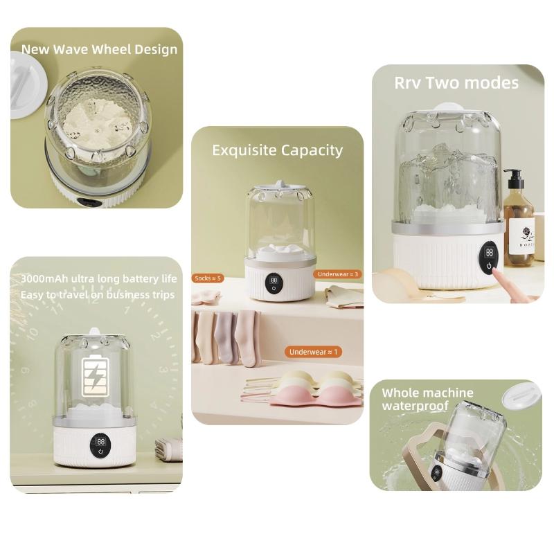 Mini Pralka ze Sterylizacją Niebieskim Światłem do Bielizny i Skarpet, Bezprzewodowa W Pełni Automatyczna Ładowana Pralka Kubek