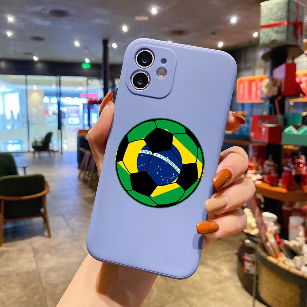Drapelul Braziliei, fotbal, husă de lux pătrată din silicon lichid pentru iPhone 14 11 12 13 Pro Max Mini X XS XR 7 8 Plus SE2 DIY Cover