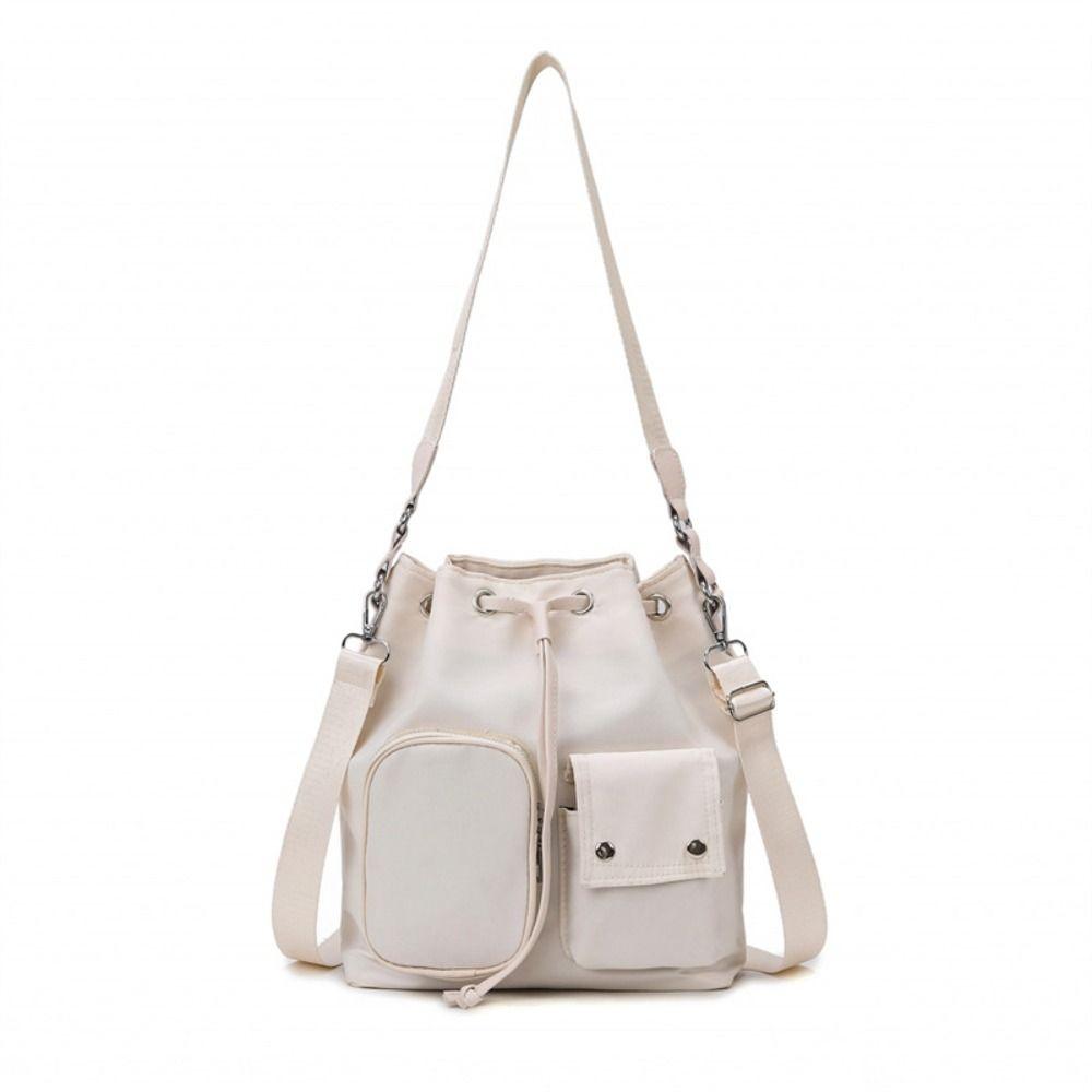 Eimertasche im koreanischen Stil mit Kordelzug, einfarbig, große Kapazität, Umhängetasche aus Nylon, Nischendesign, Unterarmtasche, Schultertasche aus Canvas