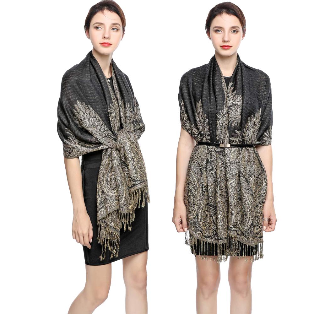 Thick Pashmina Scarf Shawl Wrap Paisley Jacquard Stoles Vintage Cashew Scarves Printed Cotton Tippet Sunscreen Hijab